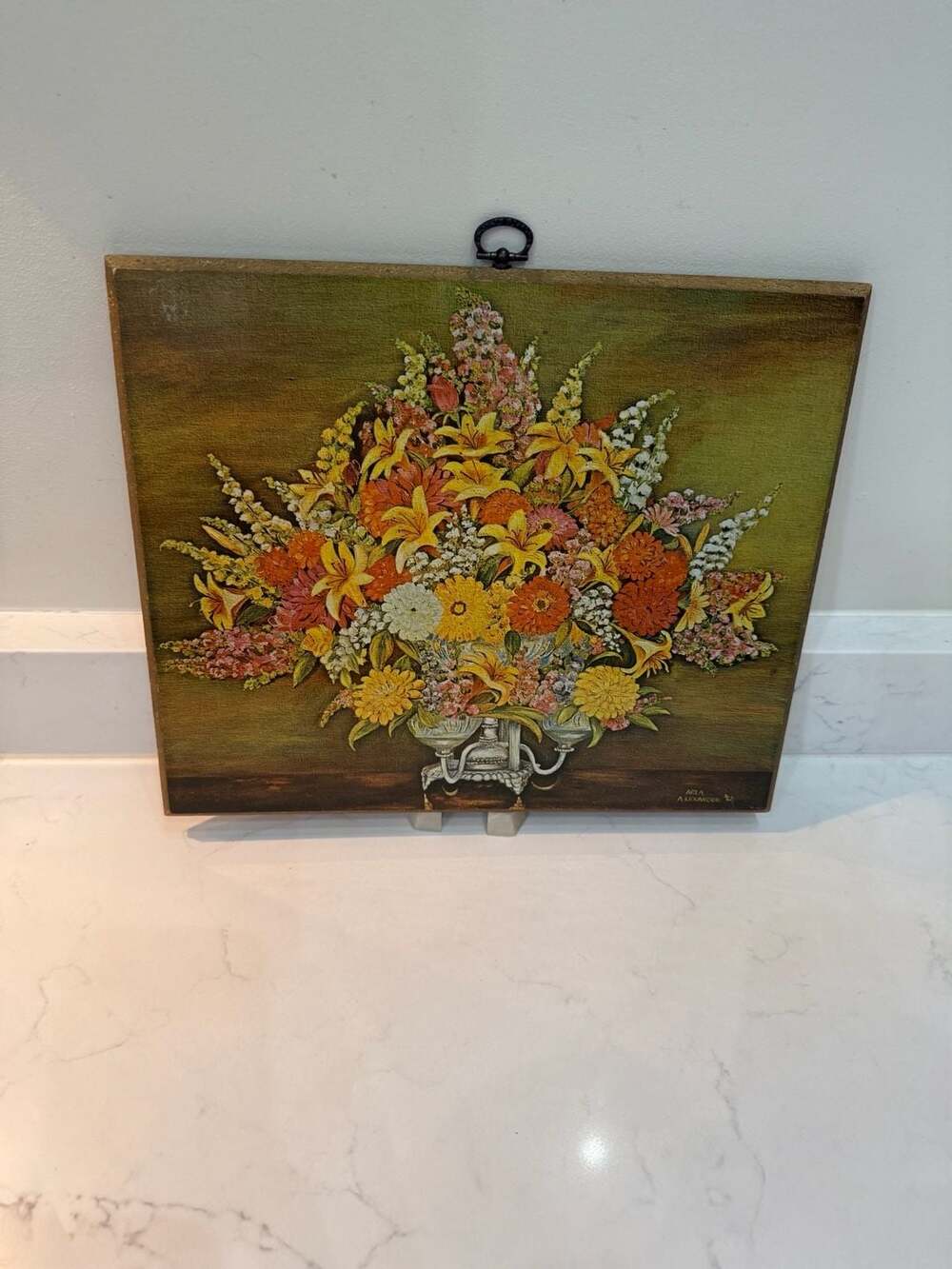 Vintage 1968 Arla Alexander Floral Still Life Wall Art Plaque